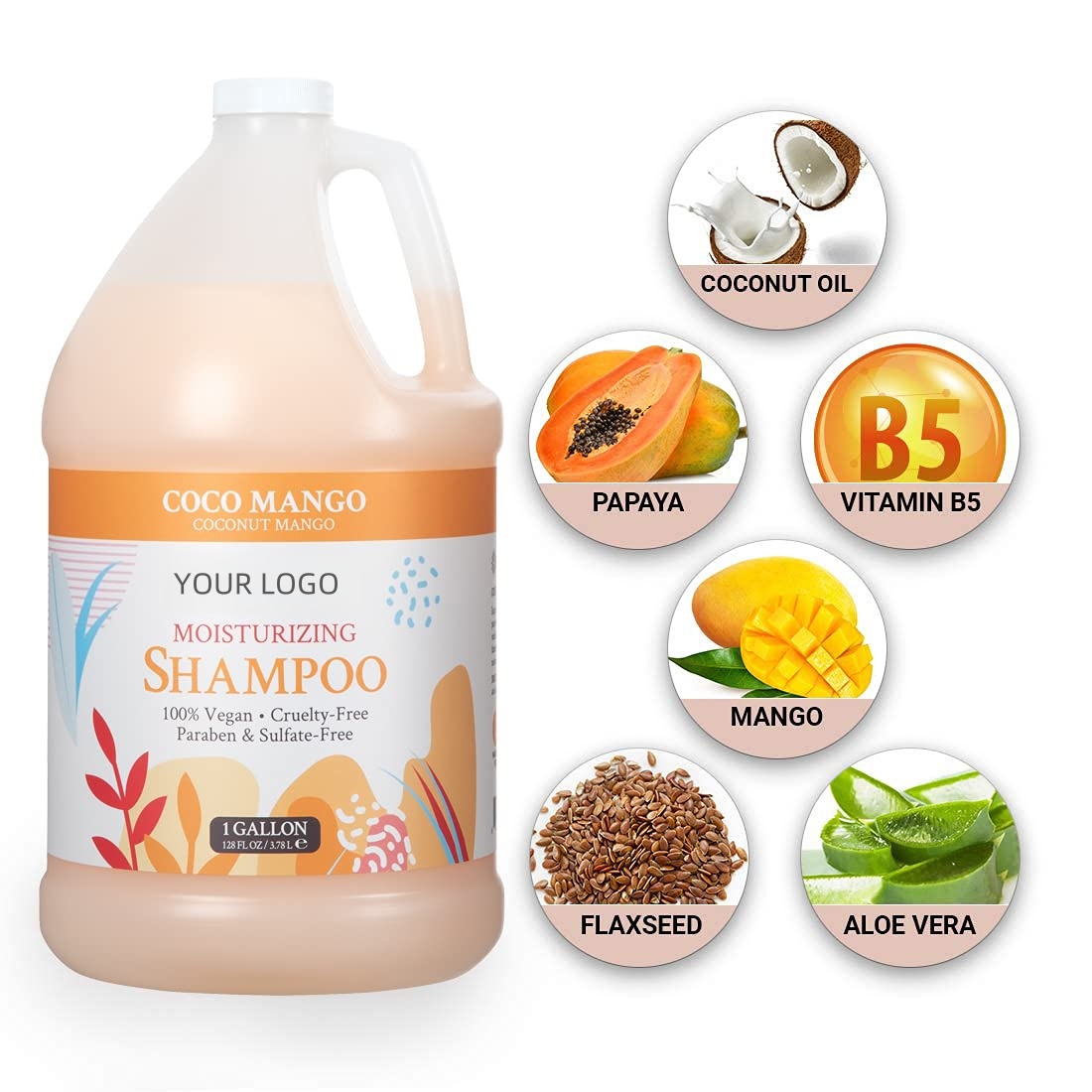 Wholesale Moisturizing Shampoo For All Hair Types,100% Vegan & Cruelty-free,1gallon (128 Fl Oz) Refill Coconut Mango Scent