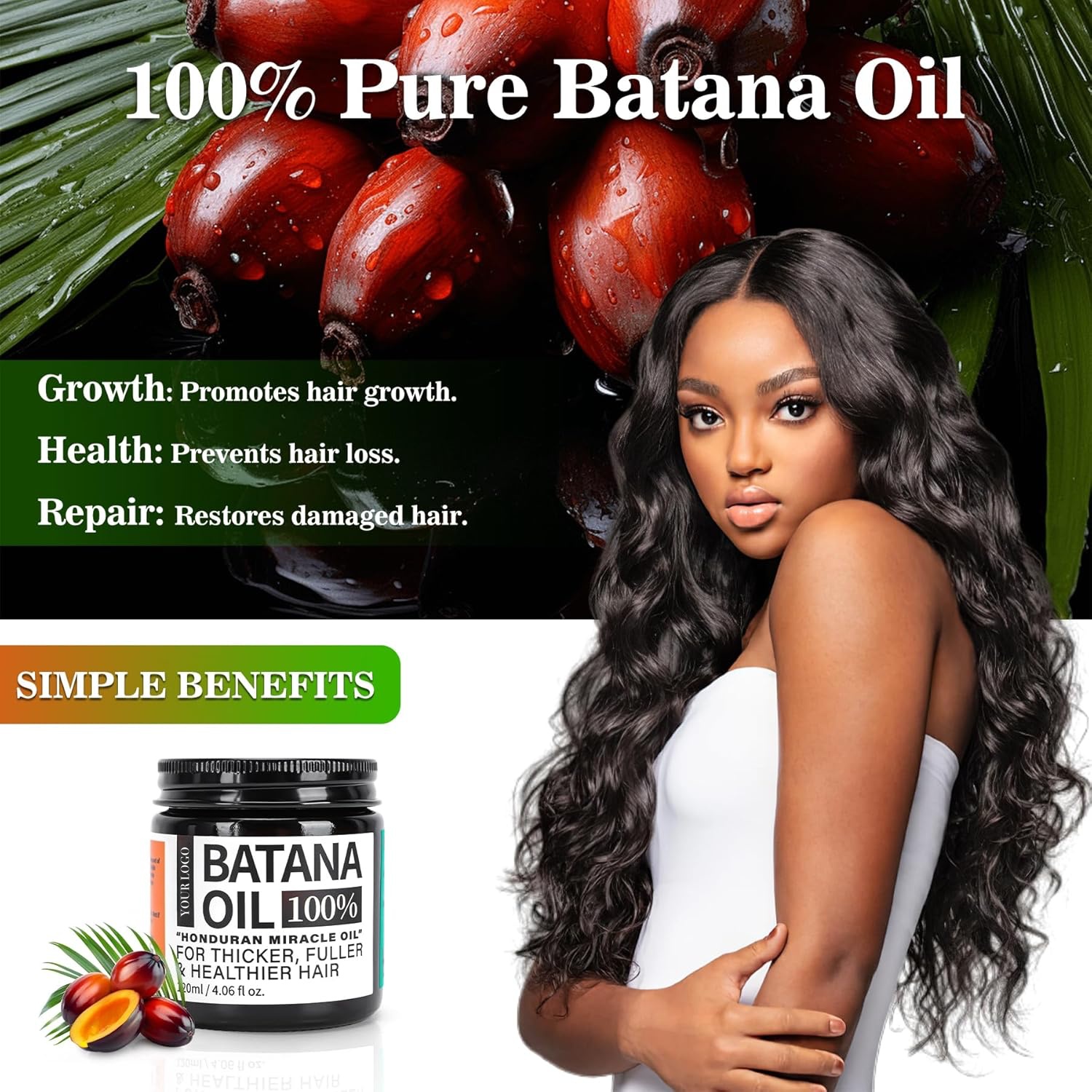 Private Label 100% Pure Organic Raw Batan Oil Moisturizing And Smoothing Damaged Hair Treatment Essential For Hair Growth