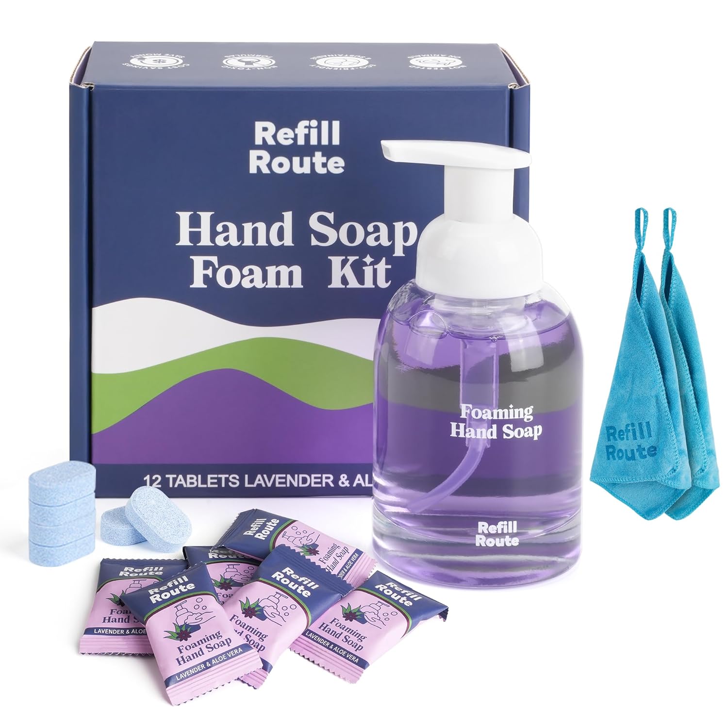 Oem Crystal Glass Bottle & 12 Refill Tablet Included Start Kit,Glass Foaming Hand Soap Refill Tablets,Dispenser Combo