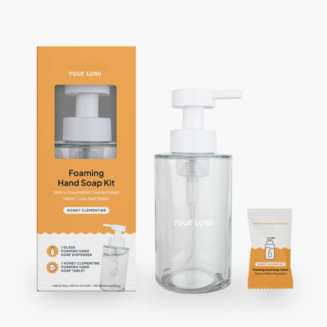 Oem Herbal Moisturizing Liquid Glass Bottle & 1 Refill Tablet Included Start Kit Glass Hand Soap Refill Tablets Dispenser Combo