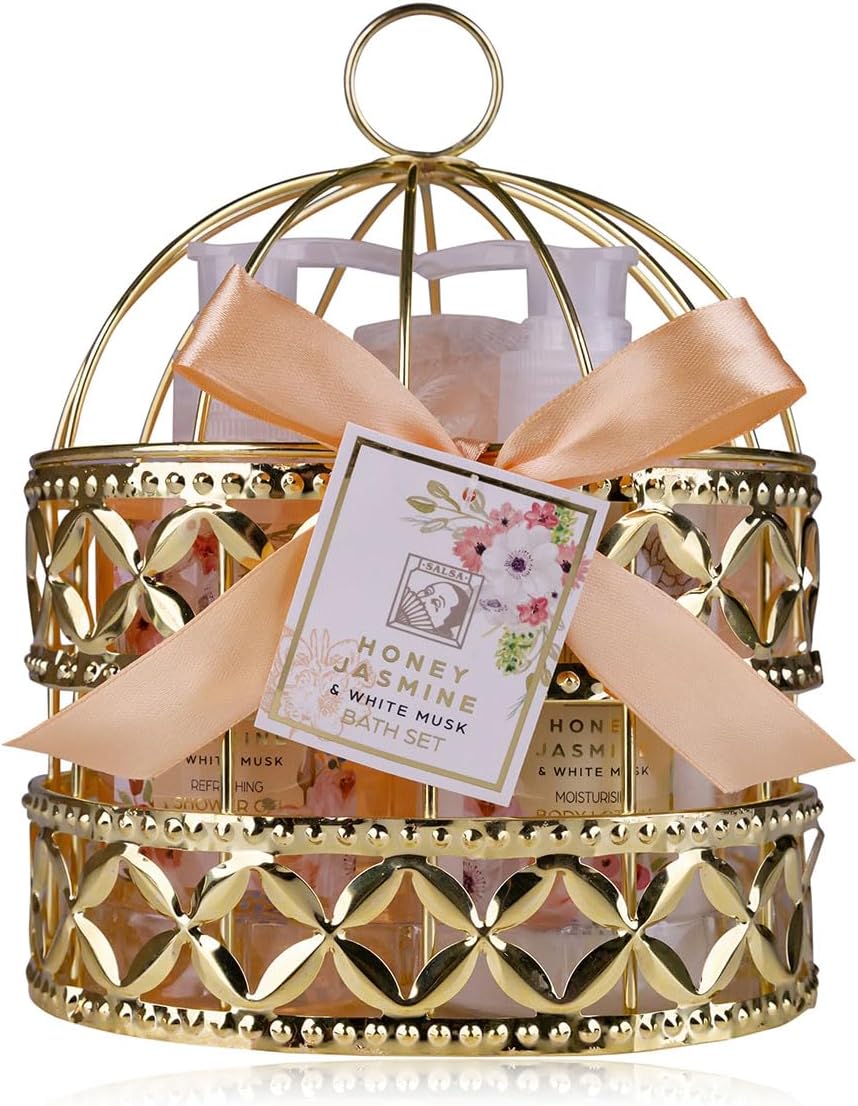 Private Label Honey Jasmine Women's Shower Set In Beautiful Wire Basket - Wellness Gift Set For Birthday,Valentine's Day
