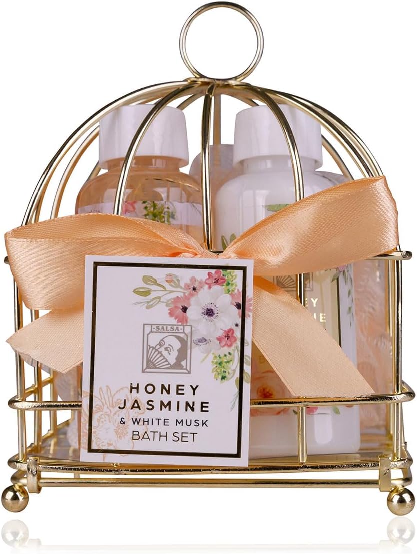 Private Label Honey Jasmine Women's Shower Set In Beautiful Wire Basket - Wellness Gift Set For Birthday,Valentine's Day