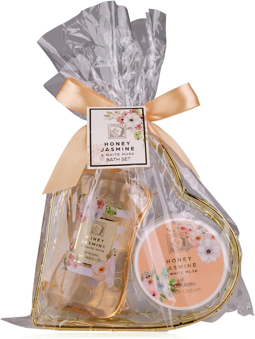 Private Label Honey Jasmine Women's Shower Set In Beautiful Wire Basket - Wellness Gift Set For Birthday,Valentine's Day