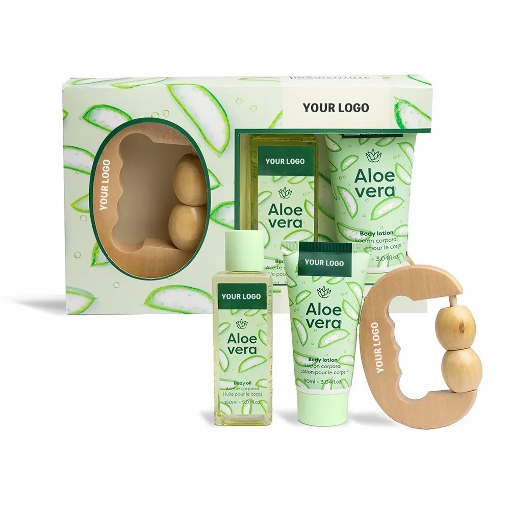 Oem International Style Natural Scent Herbal Spa Experience At Home With Aloe Vera Massage Kit Body Oil Lotion Gift Box Relaxing