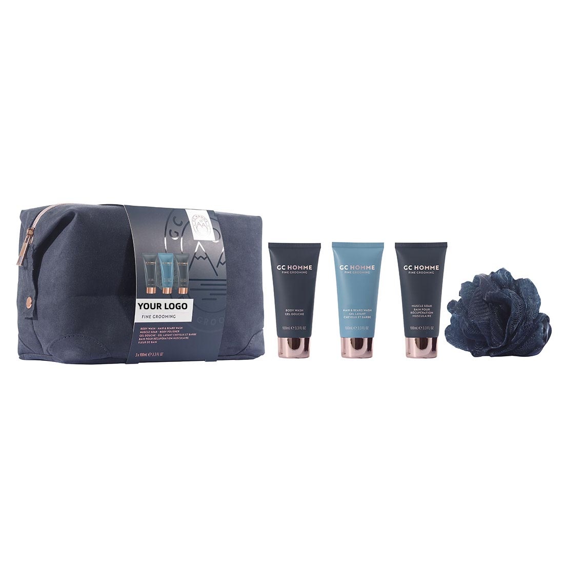 Private Label Vegan Men's Luxury Bathing Set With Moisturizing Body Wash Hair & Beard Wash Muscle Soak In Gift Bag