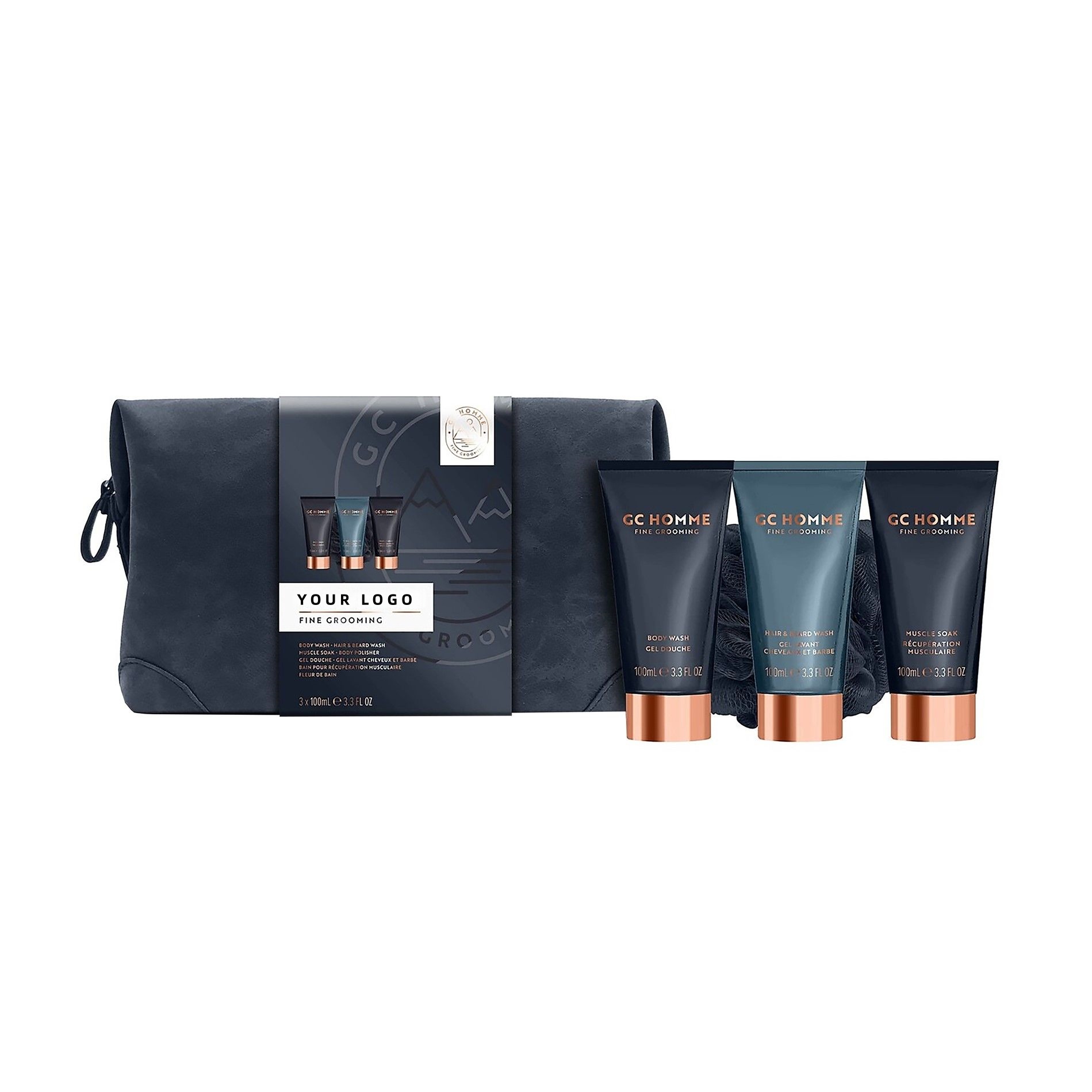 Private Label Vegan Men's Luxury Bathing Set With Moisturizing Body Wash Hair & Beard Wash Muscle Soak In Gift Bag