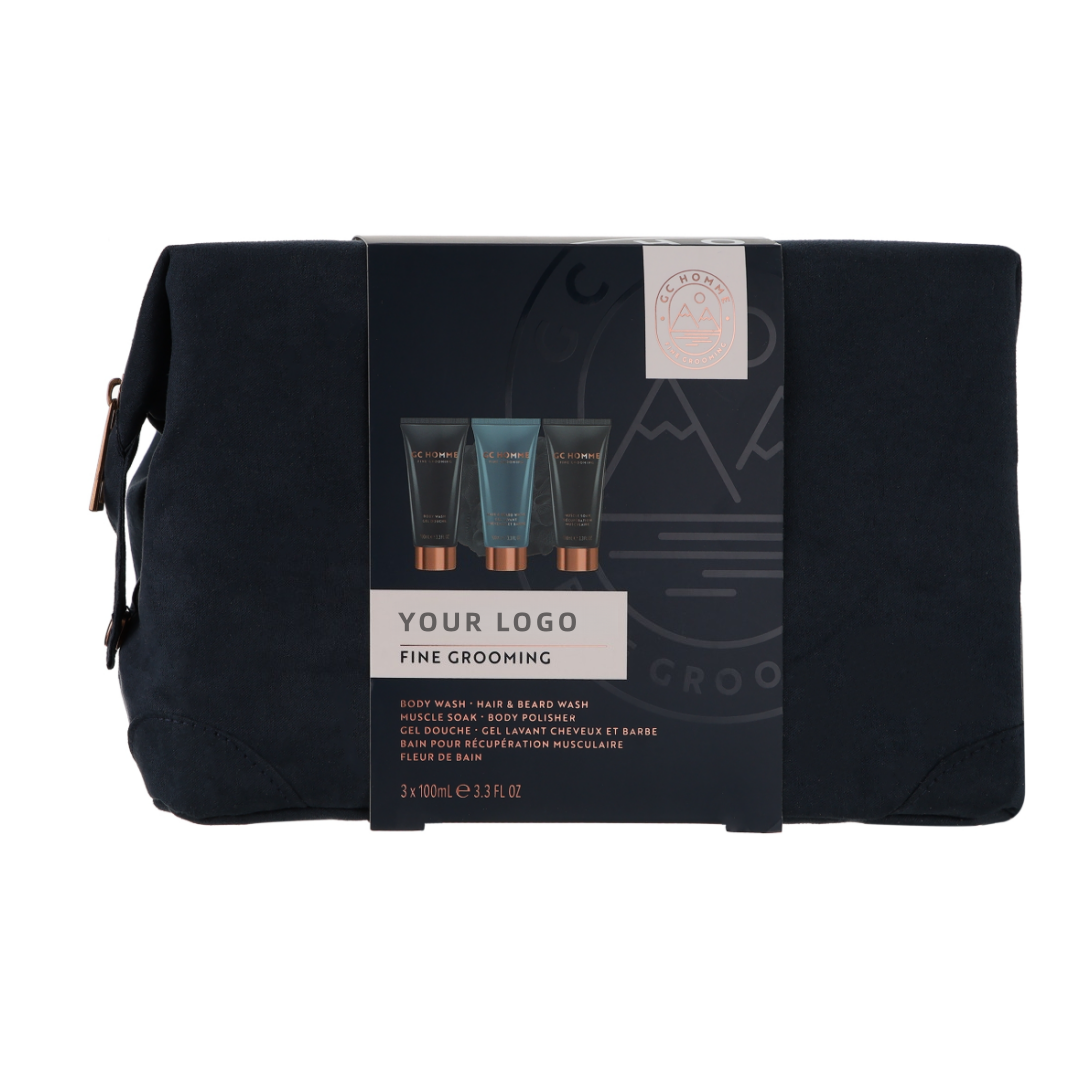 Private Label Vegan Men's Luxury Bathing Set With Moisturizing Body Wash Hair & Beard Wash Muscle Soak In Gift Bag