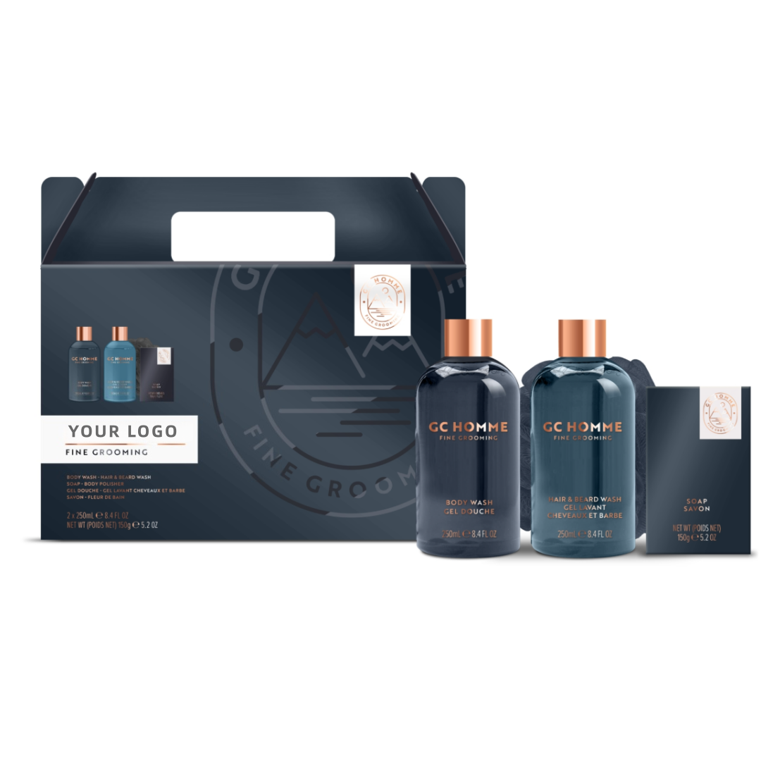 Private Label Vegan Moisturizing Men's Bathing Set With Body Wash Hair & Beard Wash Muscle Soak Soap In Beautiful Gift Box
