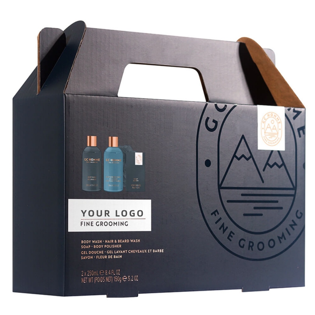 Private Label Vegan Moisturizing Men's Bathing Set With Body Wash Hair & Beard Wash Muscle Soak Soap In Beautiful Gift Box