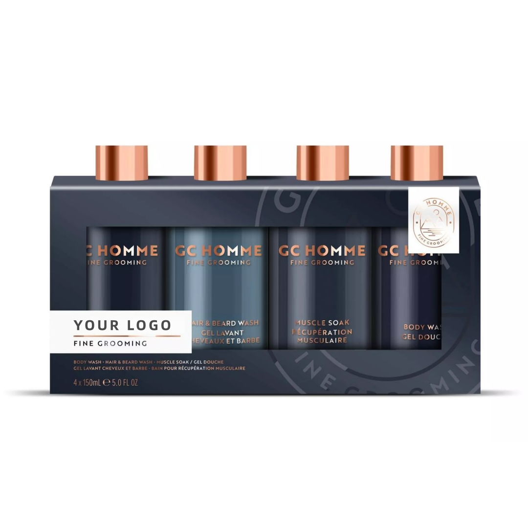 Private Label Vegan Moisturizing Men's Bathing Set With Body Wash Hair & Beard Wash Muscle Soak Soap In Beautiful Gift Box
