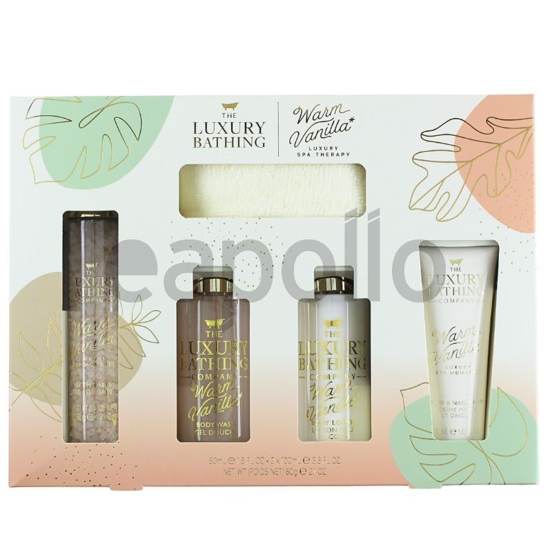 Private Label Luxury Bathing And Skin Gift Set,Salt,Body Wash And Body Lotion With Luxury Flannel -warm Vanilla & Sweet Almond