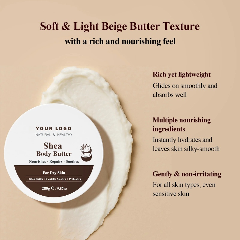 Oem Private Label Organic Shea Butter Cream Vegan Body Hydrating Nourishing Soothing Herbal Fragrance Centella Asiatica Enriched