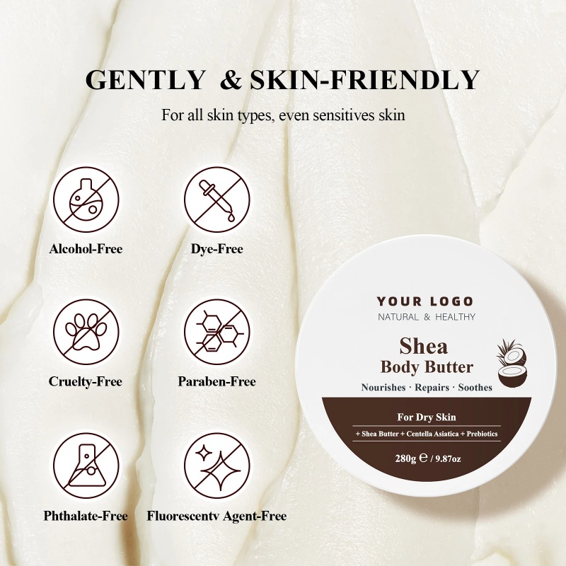 Oem Private Label Organic Shea Butter Cream Vegan Body Hydrating Nourishing Soothing Herbal Fragrance Centella Asiatica Enriched