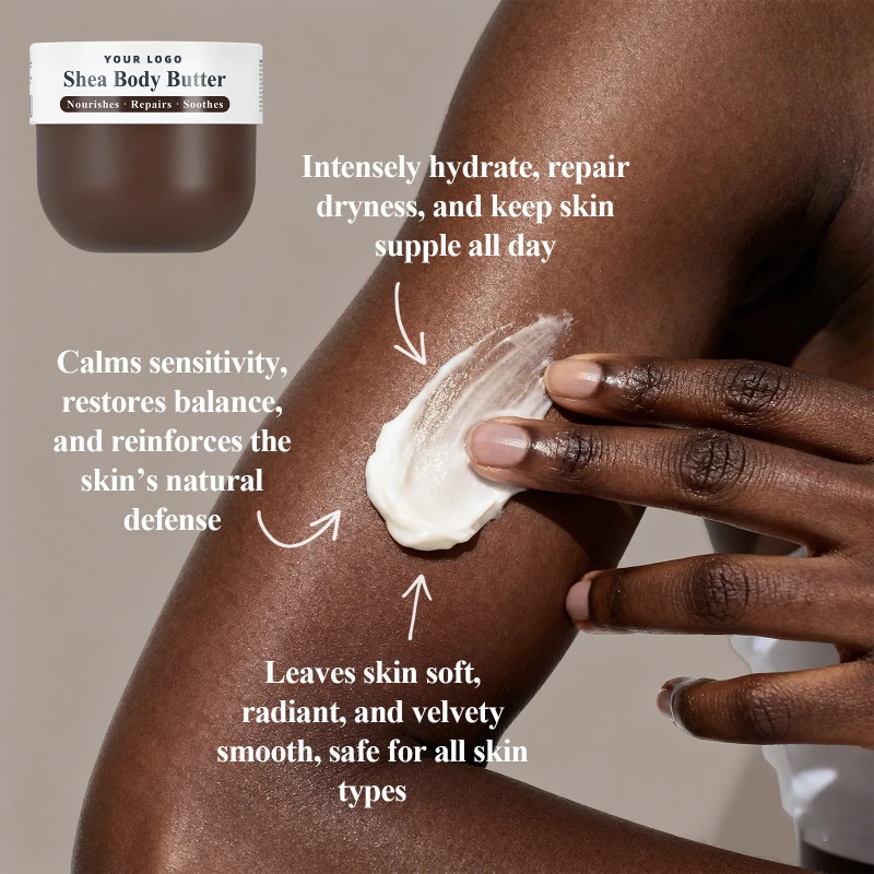 Oem Private Label Organic Shea Butter Cream Vegan Body Hydrating Nourishing Soothing Herbal Fragrance Centella Asiatica Enriched