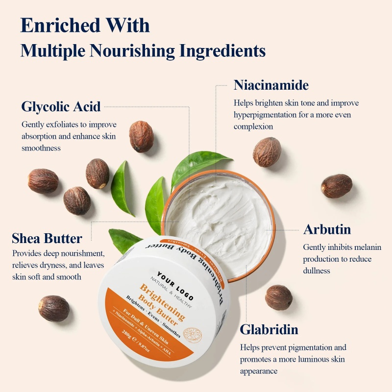 Oem Private Label Organic Shea Butter Cream Vegan Body Lotion For Brigthening,Evening,Soothing Body Niacinamidel Enriched