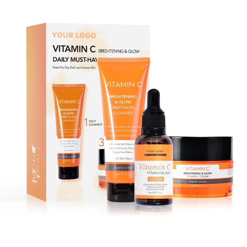 Private Label Vitamin C & Arbutin Face Serum Set For Dull & Tired Skin With Dark Spots Brightening & Whitening Gift Box