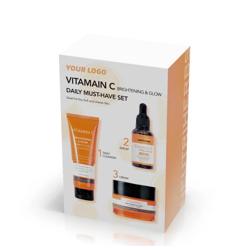 Private Label Vitamin C & Arbutin Face Serum Set For Dull & Tired Skin With Dark Spots Brightening & Whitening Gift Box