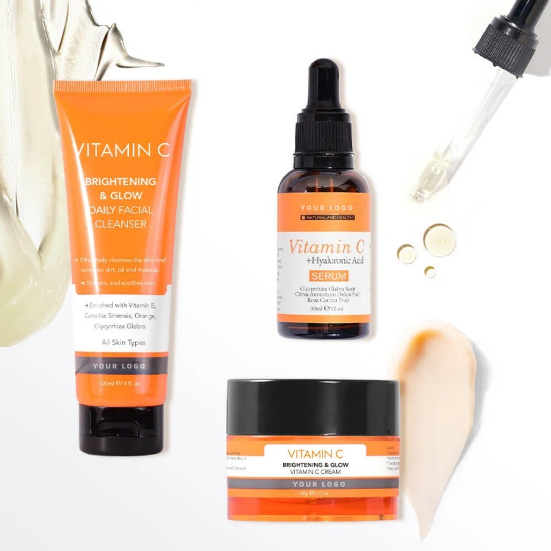 Private Label Vitamin C & Arbutin Face Serum Set For Dull & Tired Skin With Dark Spots Brightening & Whitening Gift Box
