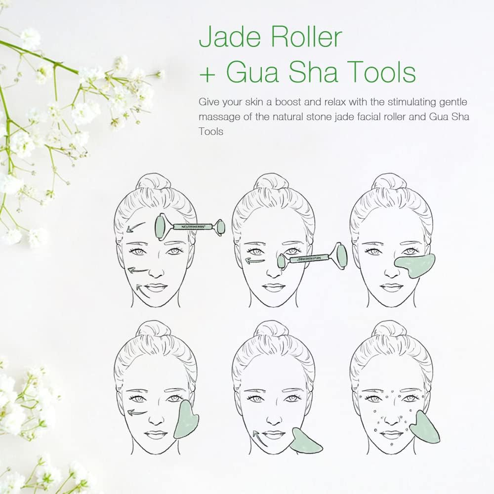 Oem Private Label Facial Massager Beauty Set Whitening Vitamin C Hyaluronic Acid Liquid Serum Jade Roller Gua Sha Tool