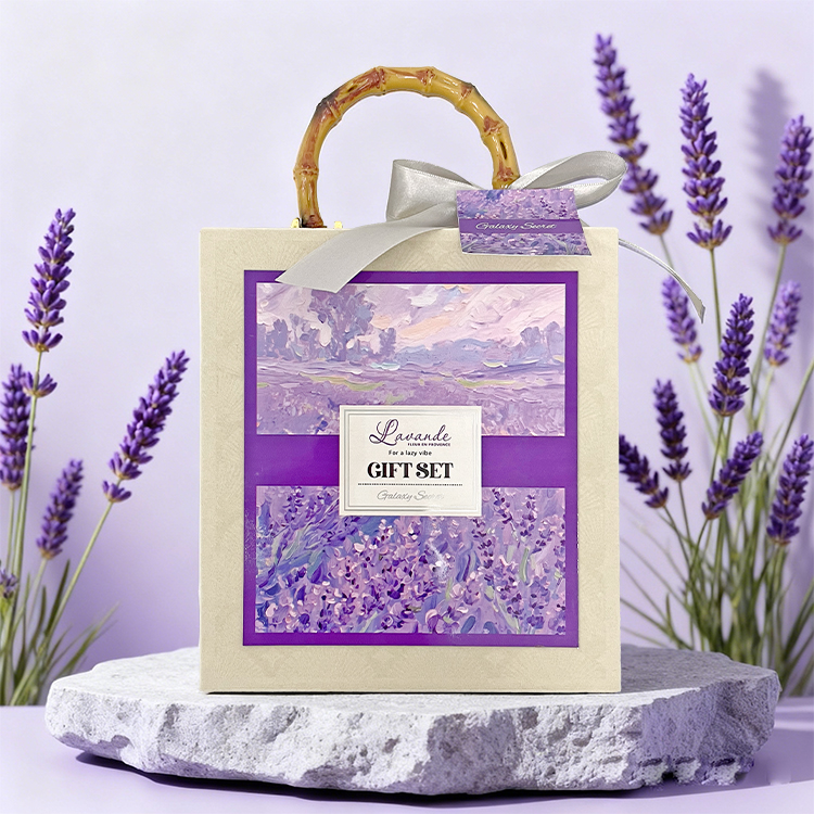 Herbal Lavender Scented Travel Spa Box Including Lip Mask Hand Cream & Candle Luxury Bath & Body Care Gift Set