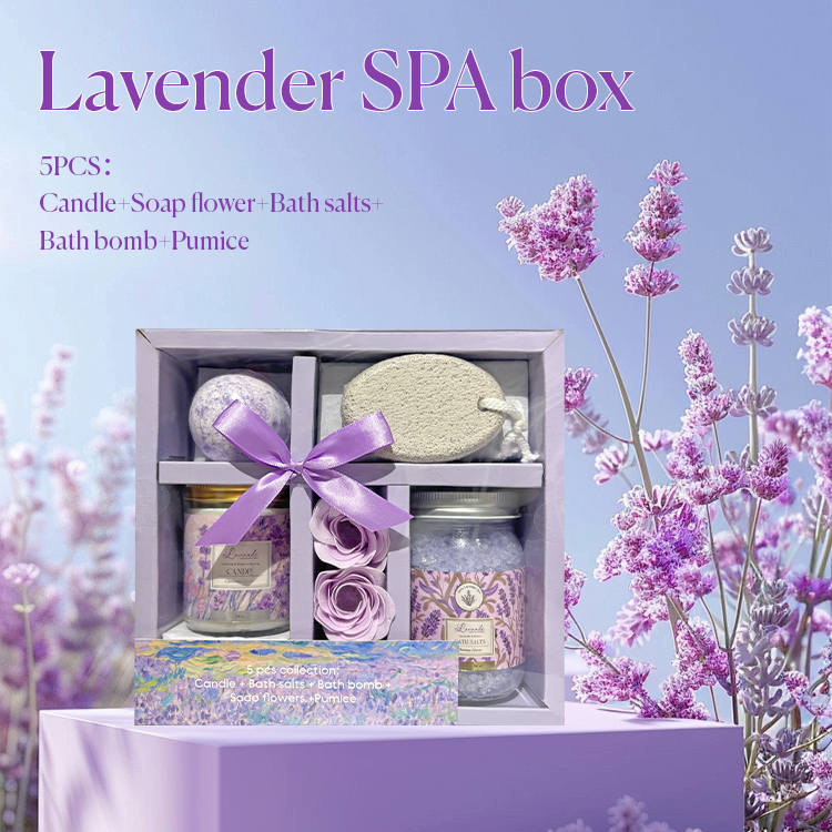 Natural Organic Lavender Herbal Luxury Bath Salt Bath Bomb Candle Soap Flower Pumice Oem Private Label 5-piece