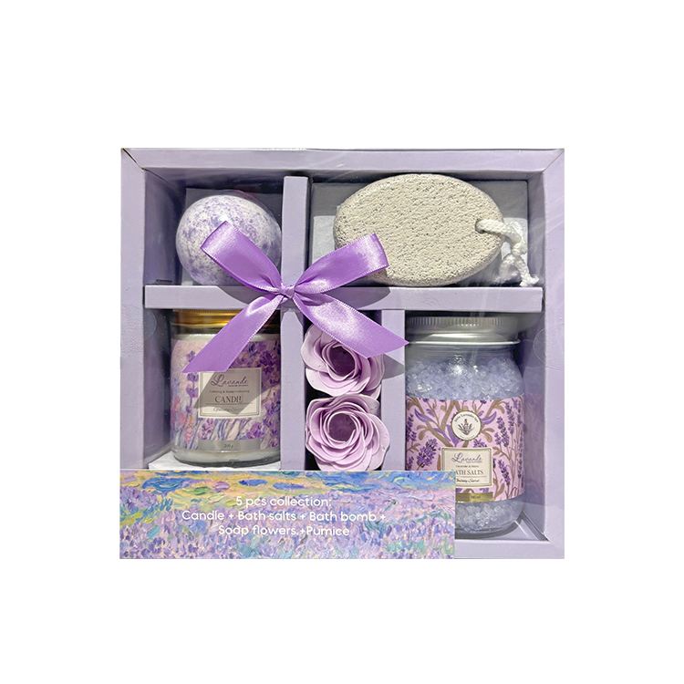 Natural Organic Lavender Herbal Luxury Bath Salt Bath Bomb Candle Soap Flower Pumice Oem Private Label 5-piece