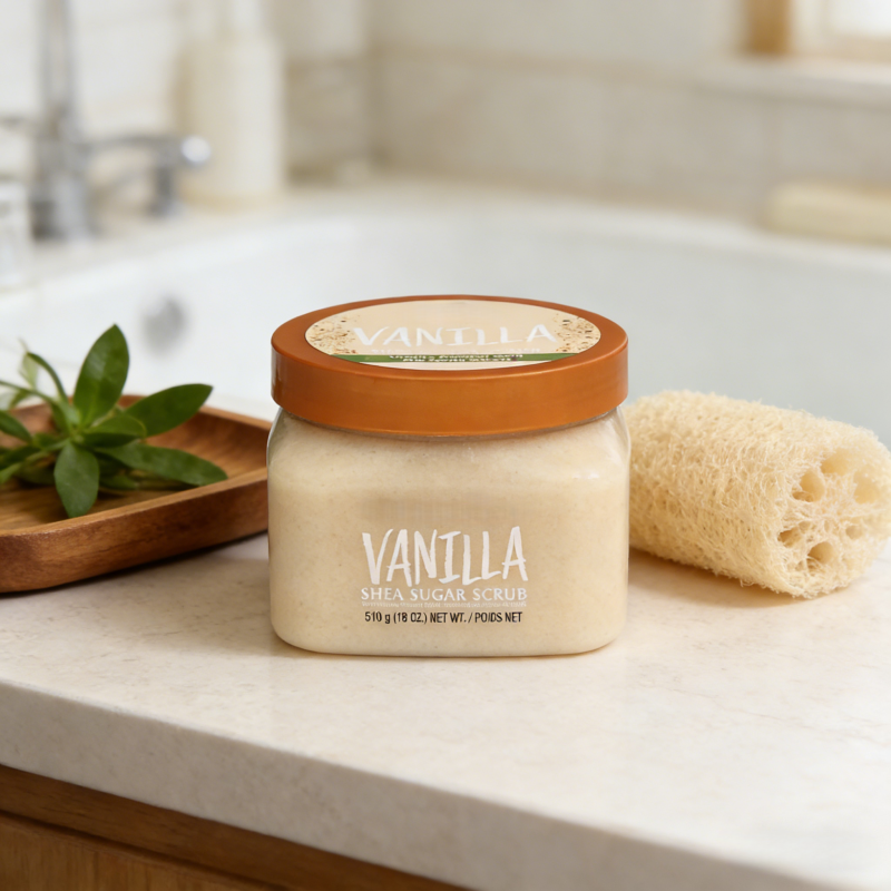 Hydrating Body Scrub For Dry Skin Paraben-free Sulfate-free Cruelty-free Sweet Vanilla Scent Shea Butter Body Exfoliant 510ml