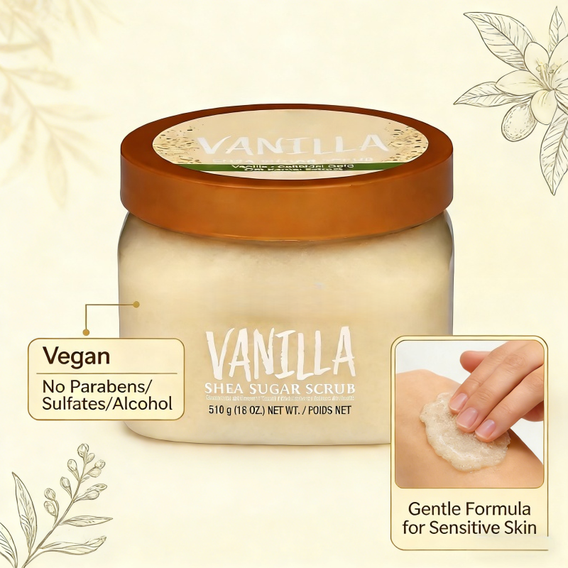 Hydrating Body Scrub For Dry Skin Paraben-free Sulfate-free Cruelty-free Sweet Vanilla Scent Shea Butter Body Exfoliant 510ml