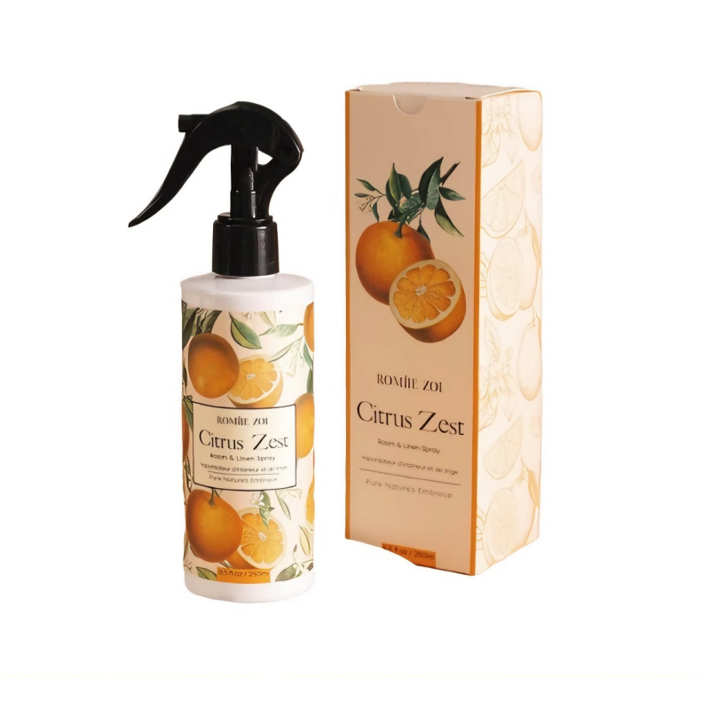 Vegan Formula 250ml Citrus Zest Room Spray Natural Extract Air Freshener For Home Fabric Linen Fragrance Custom Label