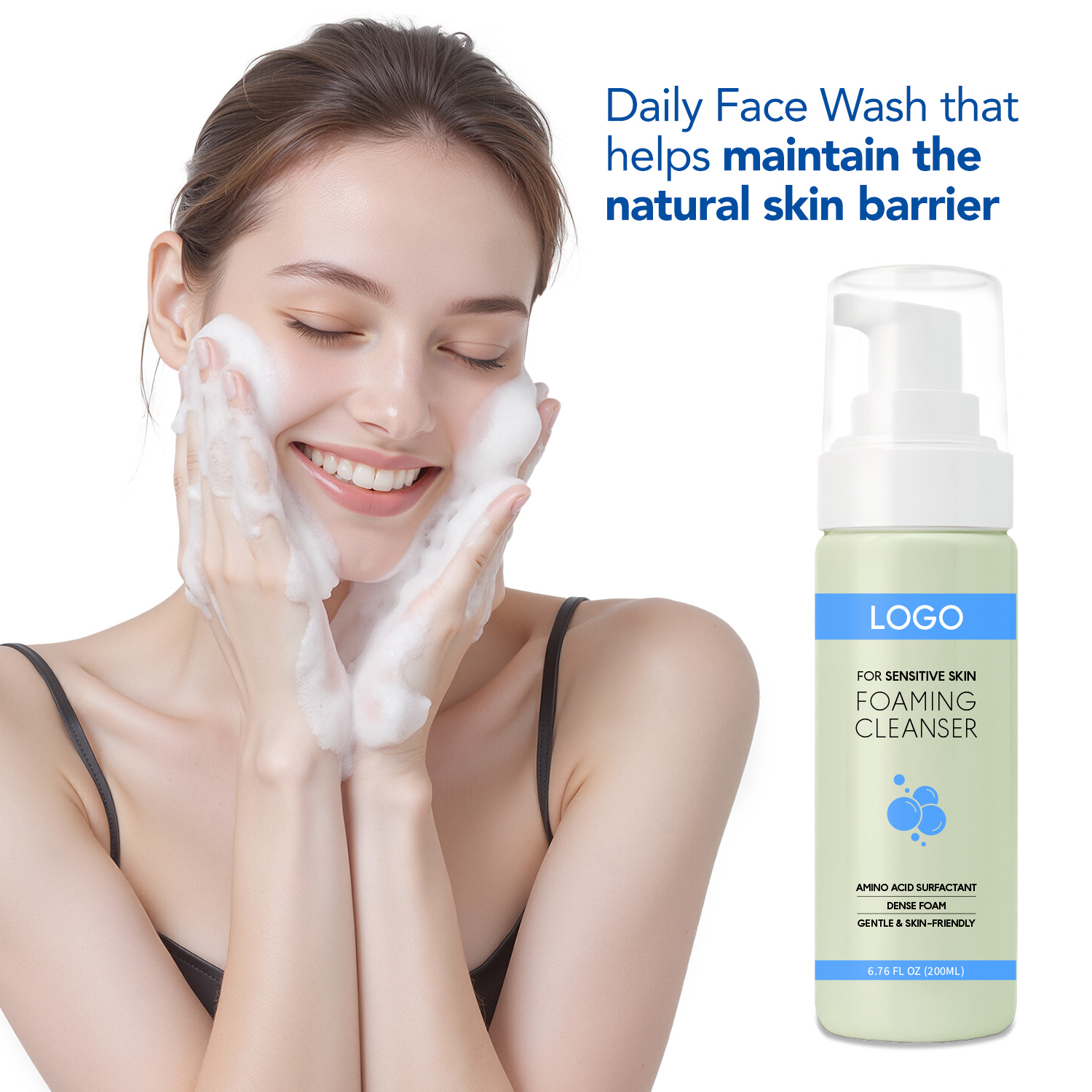 Oem Wholesale Natural 200ml Cruelty-free Foaming Cleansing And Moisturizing Face Wash With Nautre Element For Daily Use