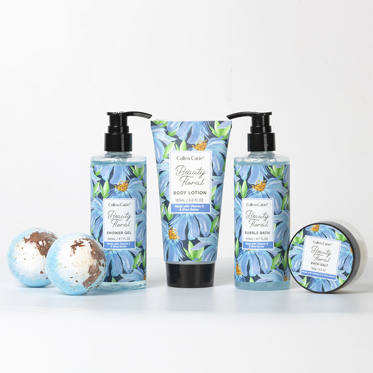 Oem Bath Spa Kit Natural Floral Shower Gel Body Lotion Bubble Bath Bath Salt Gift Set For Relaxation Skincare Gift Box