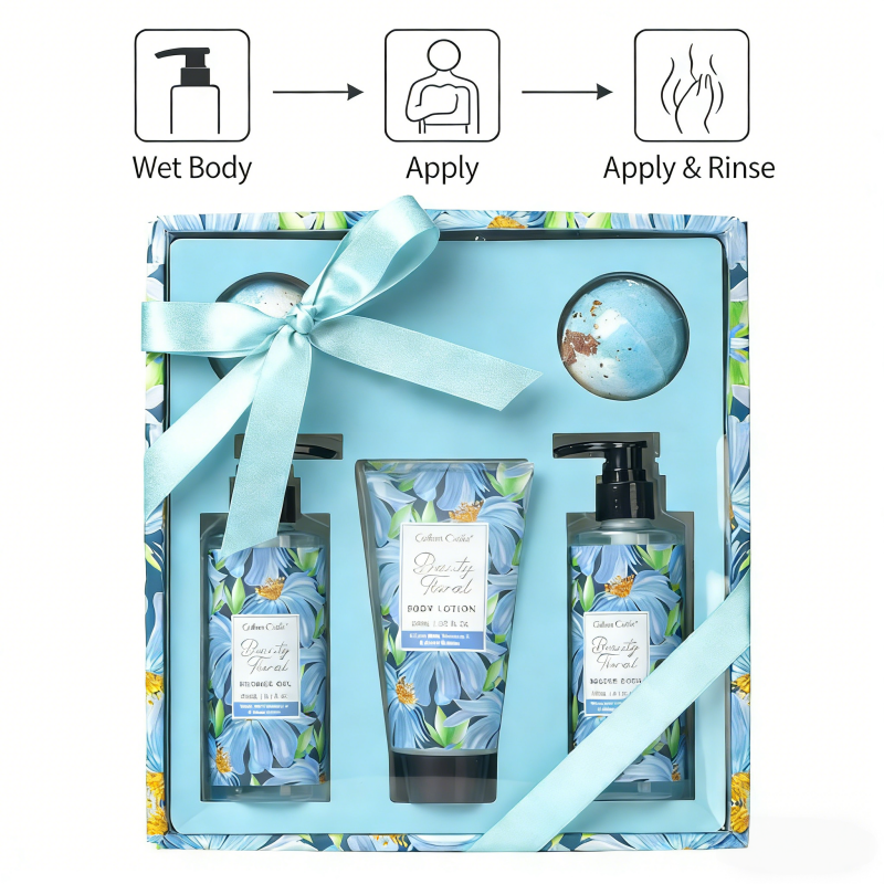 Oem Bath Spa Kit Natural Floral Shower Gel Body Lotion Bubble Bath Bath Salt Gift Set For Relaxation Skincare Gift Box
