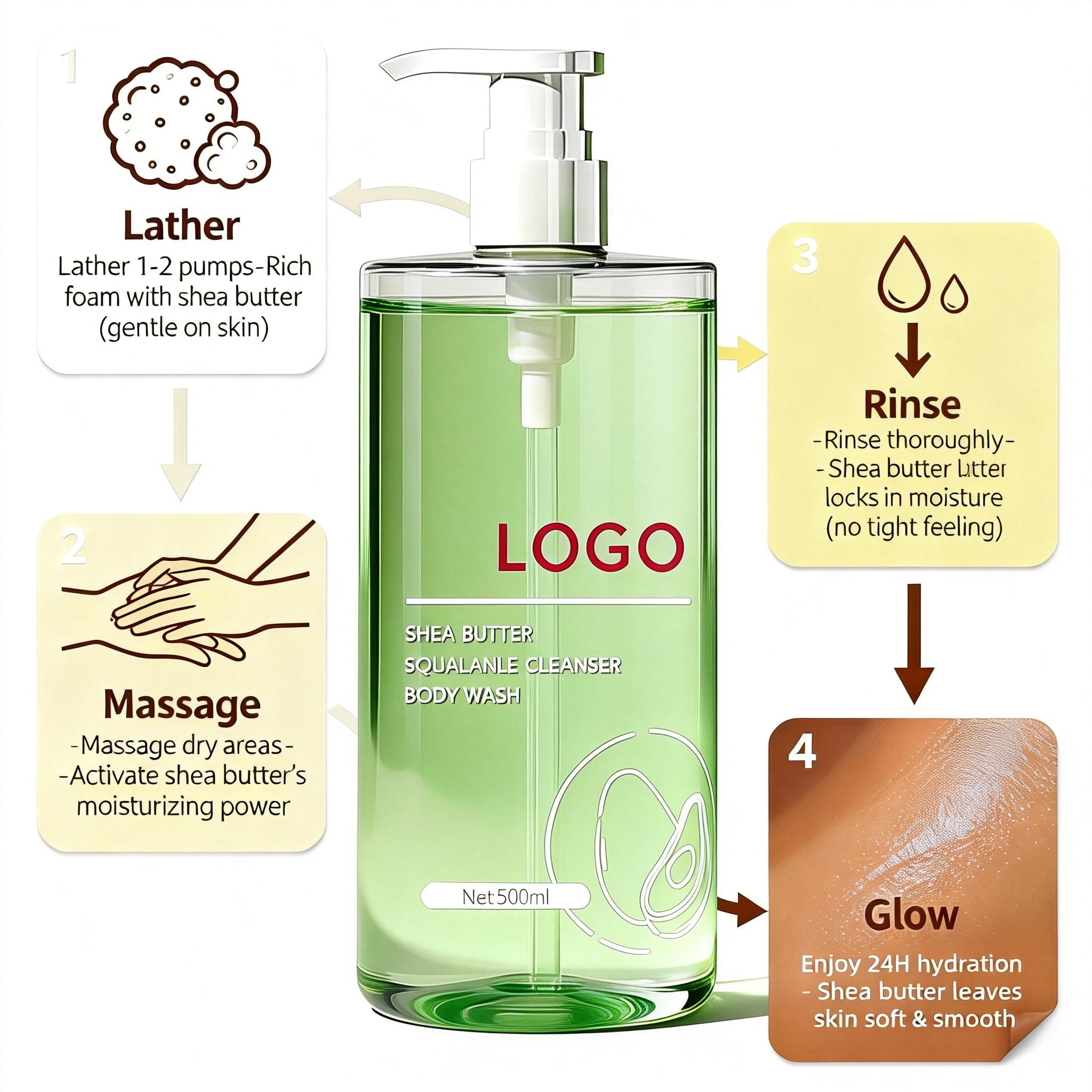 Oem Natural Shea Butter Infused Body Wash Skin Barrier Repair Non Greasy Shower Gel