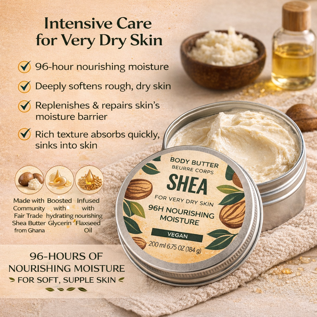 200ml Shea Body Butter Cream 96h Nourishing Eco-friendly Vegan & Cruelty-free Unscented Organic Moisturizing For Sensitive Skin