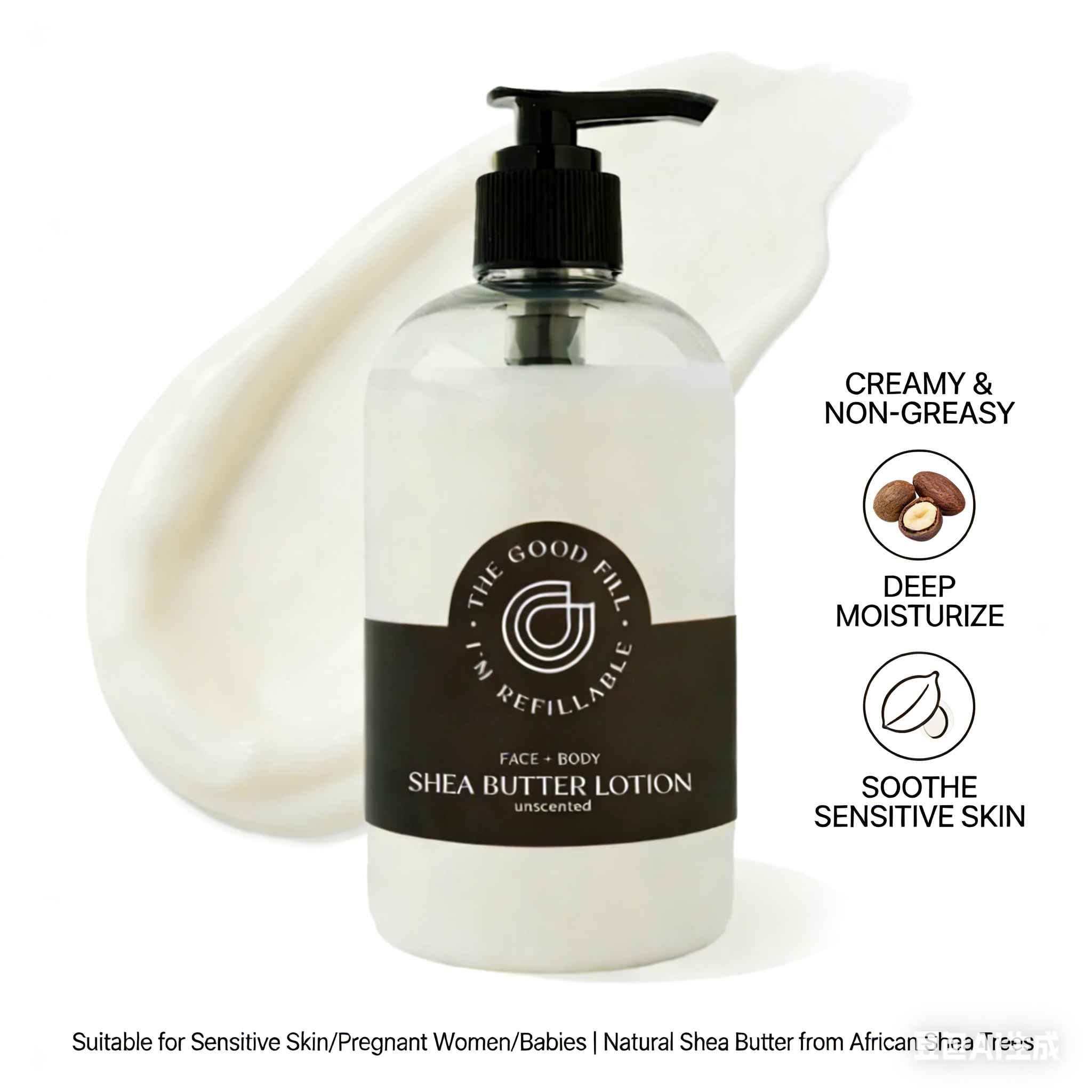 Oem Organic Eco-friendly Shea Butter Body Lotion 24h Hydration Face & Body Cream Unscented For Sensitive Skin
