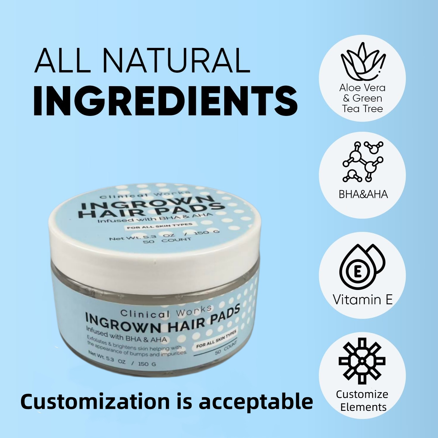 Private Label Best Quality Salicylic Acid Ingrown Hair Exfoliating Pads Safety And Gentle Bump Eliminating Peeling Pads