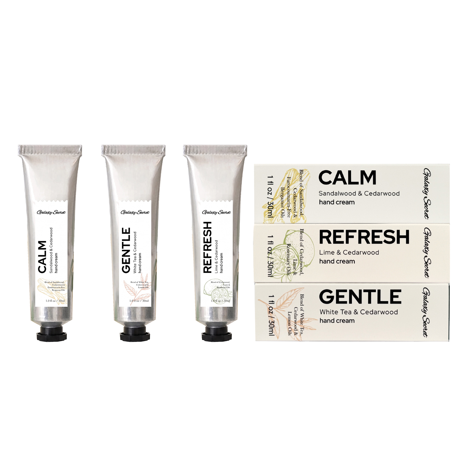 Aluminum Tube Essential Oil Hand Cream 30ml With Single Box White Tea Lime Sandalwood Moisturizing Travel Hand Lotion