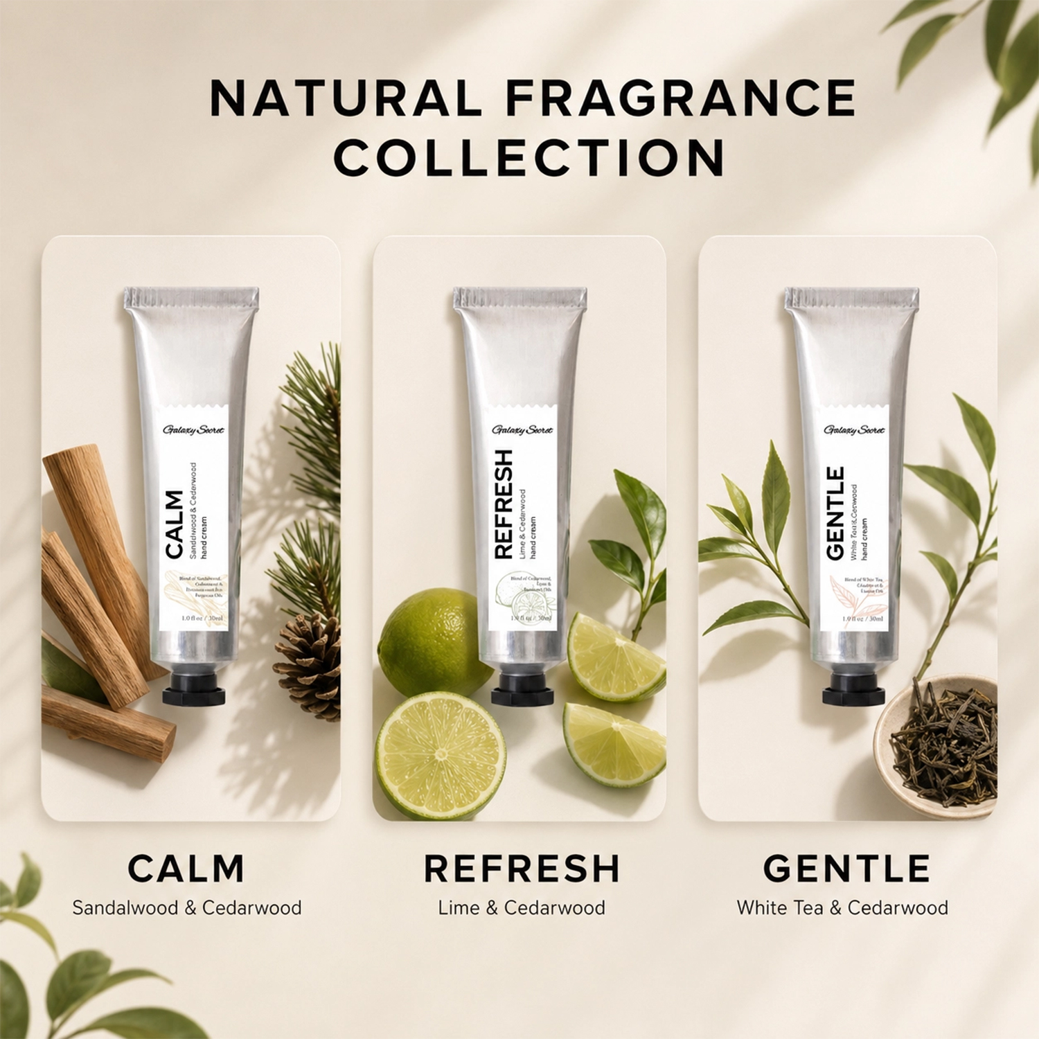 Aluminum Tube Essential Oil Hand Cream 30ml With Single Box White Tea Lime Sandalwood Moisturizing Travel Hand Lotion