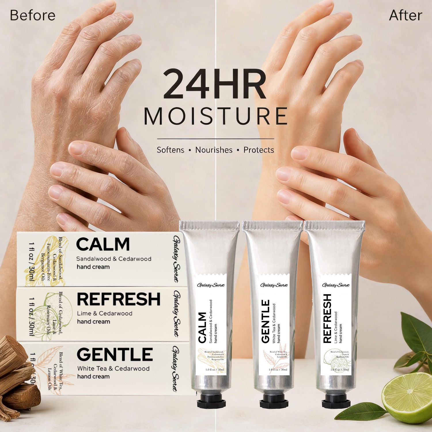 Aluminum Tube Essential Oil Hand Cream 30ml With Single Box White Tea Lime Sandalwood Moisturizing Travel Hand Lotion