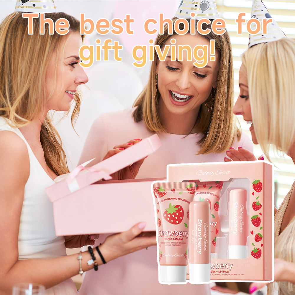 Private Label Oem Hand Cream Lip Balm Kit Strawberry Lemon Peach Nourishing Mini Hand Lip Care Gift Box