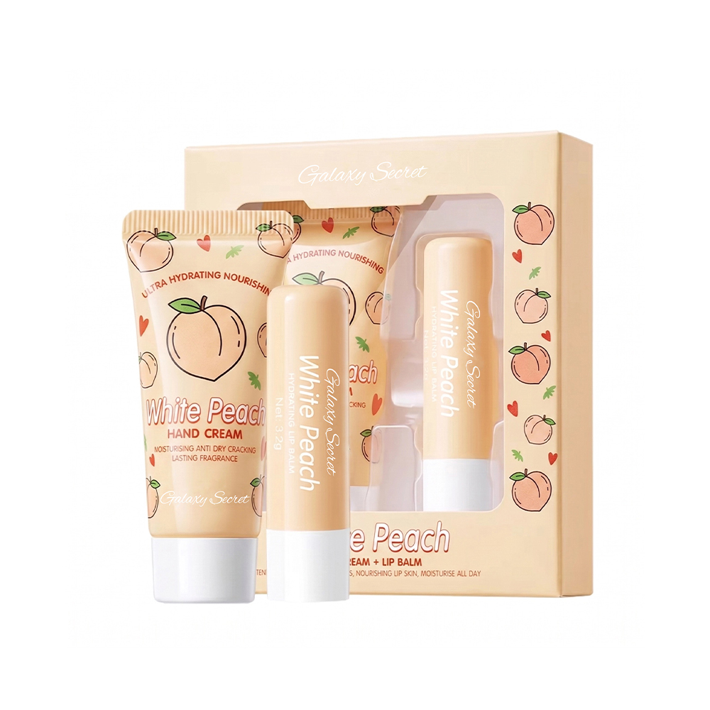 Private Label Oem Hand Cream Lip Balm Kit Strawberry Lemon Peach Nourishing Mini Hand Lip Care Gift Box