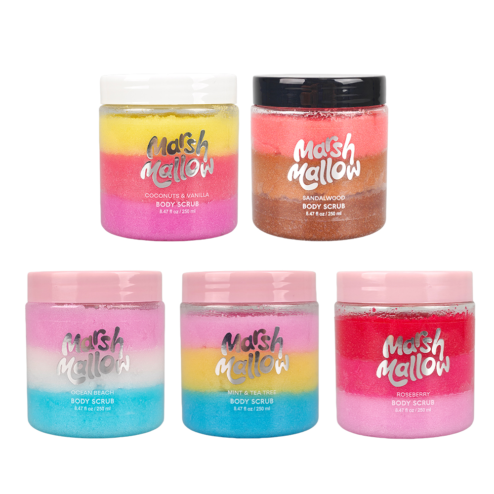 Private Label Marshmallow Layered Sugar Body Scrub 250ml Gentle Skin Exfoliator Whitening Moisturizing Body Scrub