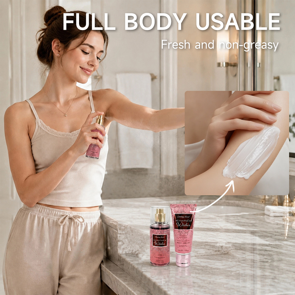 Body Mist 80ml Mini Travel Set With Body Cream Designer Fragrance Custom Scent Private Label Hydrating Long Lasting Gift Kit