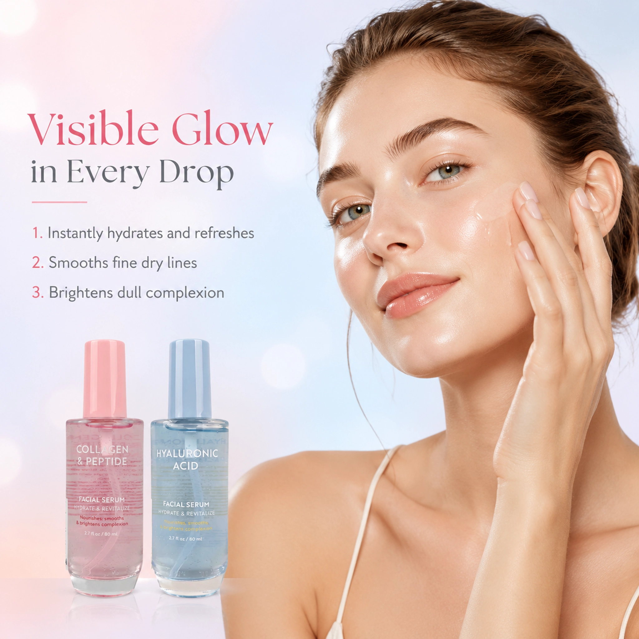 Private Label Collagen Peptides & Ha Facial Serum For Anti-aging Firming Moisturizing Face Containing Explosive Beads Face Serum