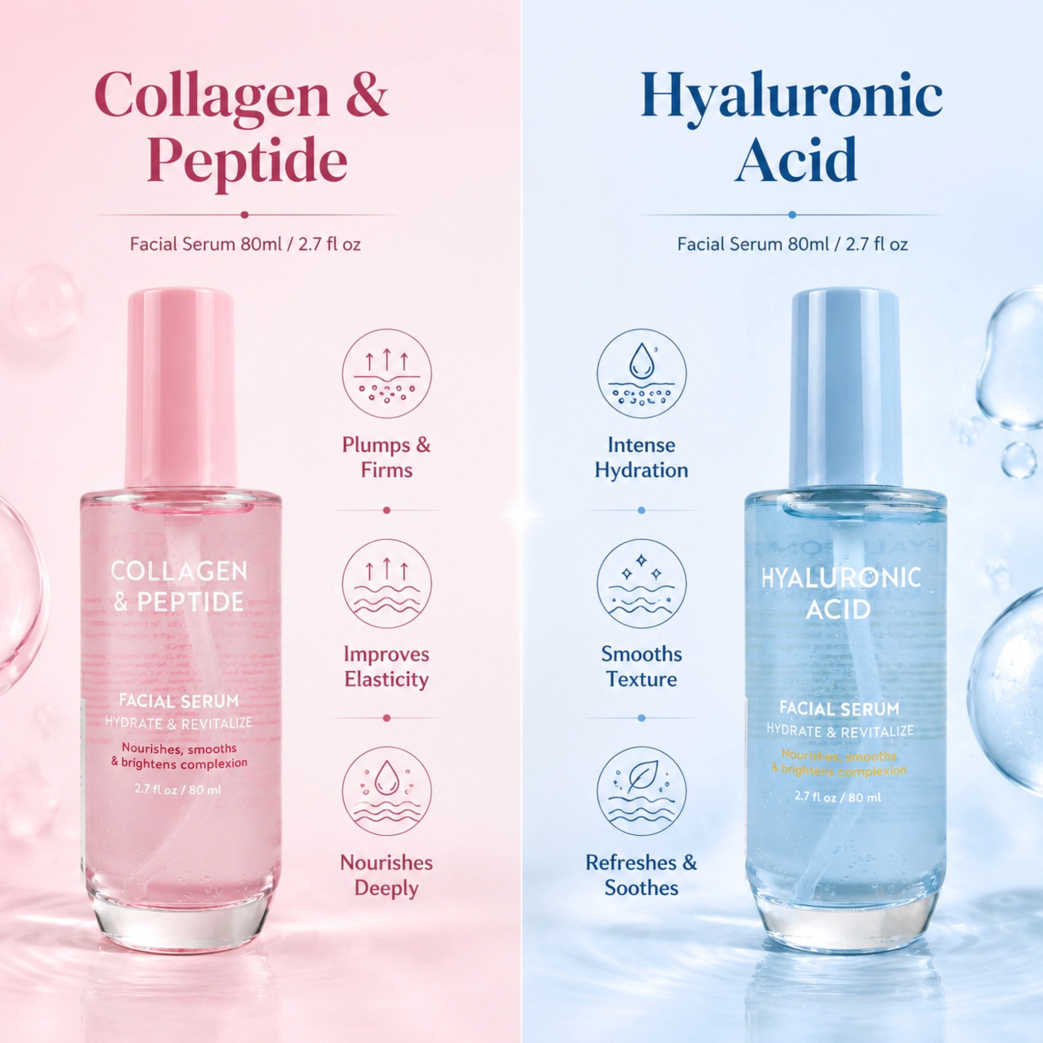 Private Label Collagen Peptides & Ha Facial Serum For Anti-aging Firming Moisturizing Face Containing Explosive Beads Face Serum