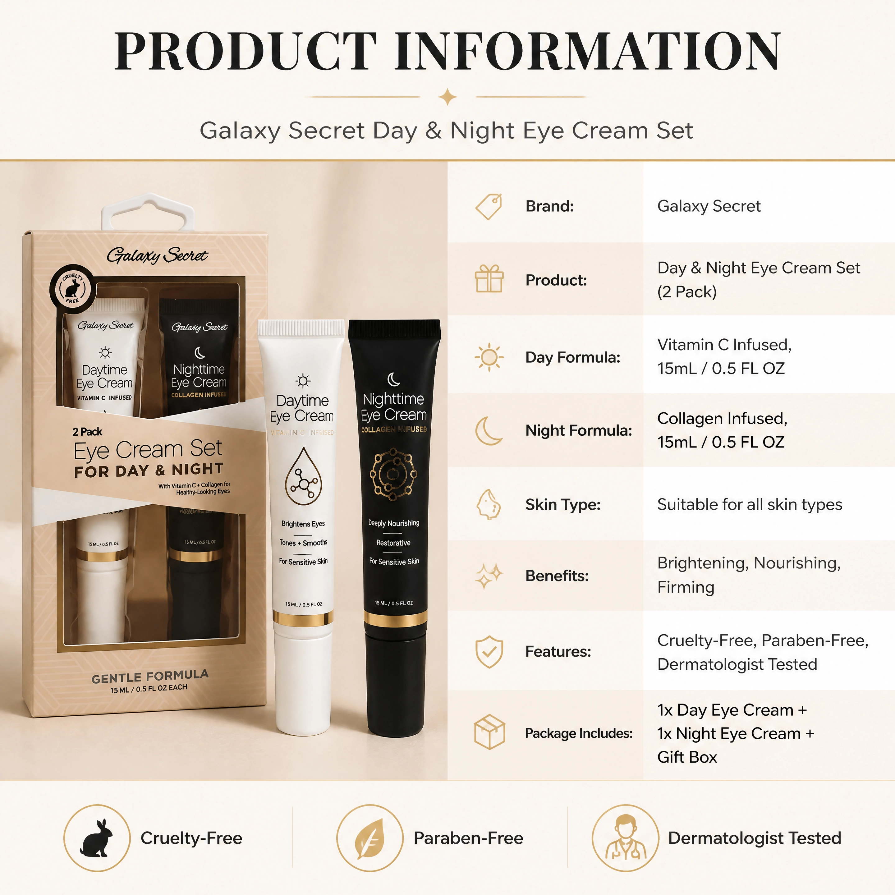 Hot Selling Oem/odm Eyes Cream Set For Day & Night Care With Vitamin C And Collagen For Brightening And Firming Eyes Skin
