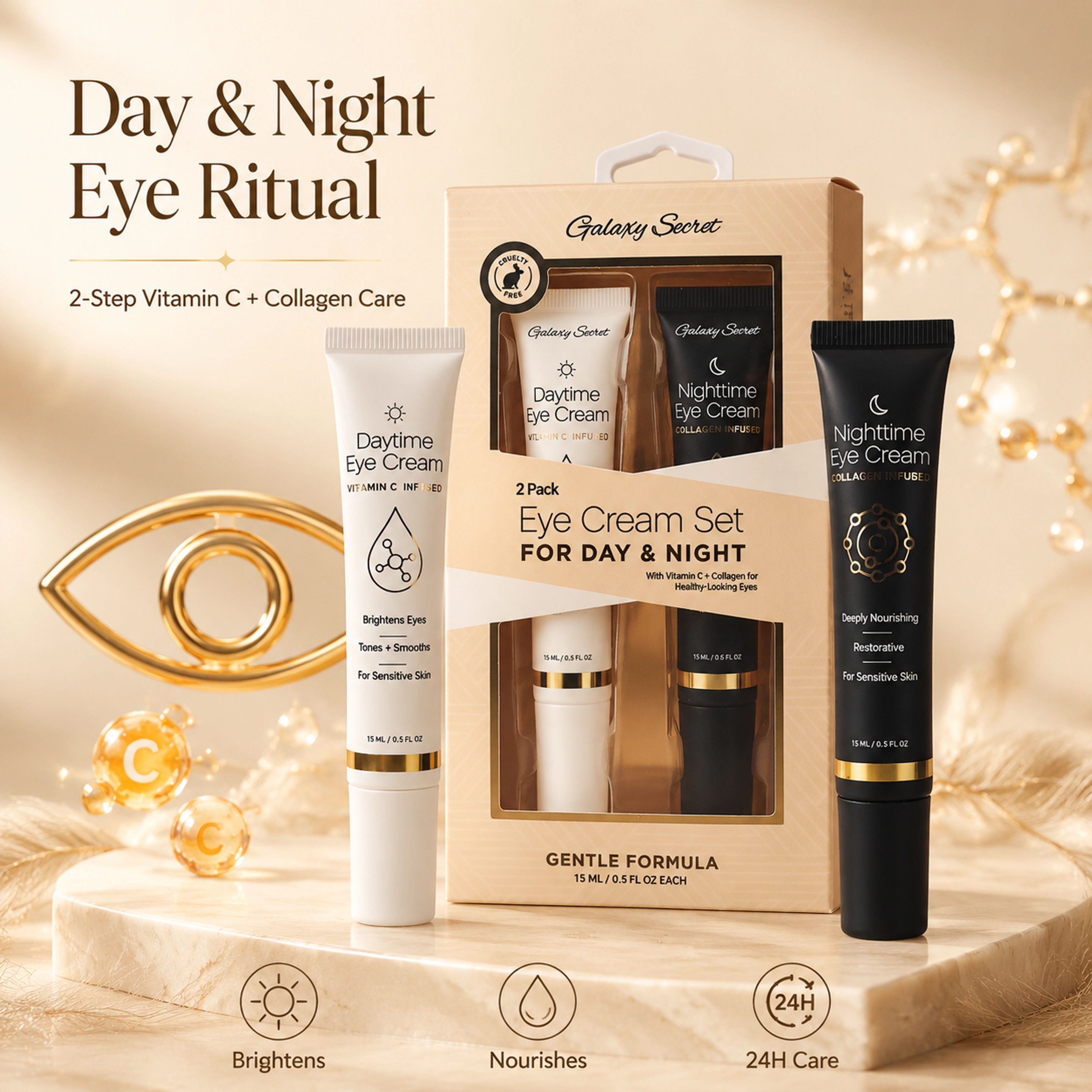 Hot Selling Oem/odm Eyes Cream Set For Day & Night Care With Vitamin C And Collagen For Brightening And Firming Eyes Skin