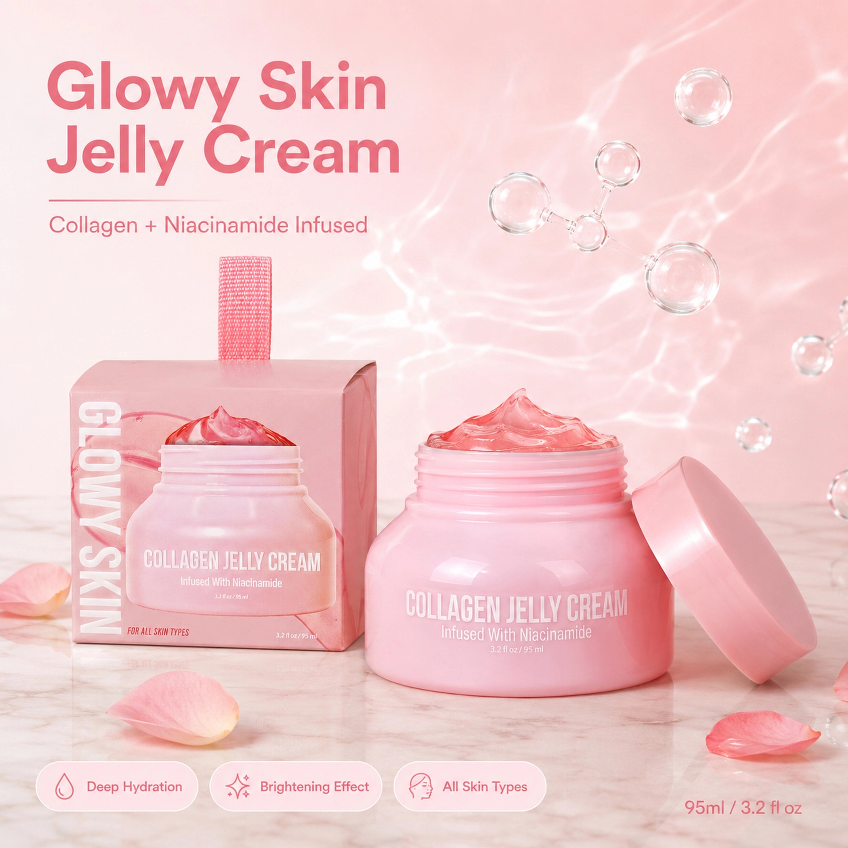 Private Label Collagen Jelly Face Cream For Moisturizing Whitening Hydrating Anti Aging Hydrolyzed Collagen Facial Jelly Cream