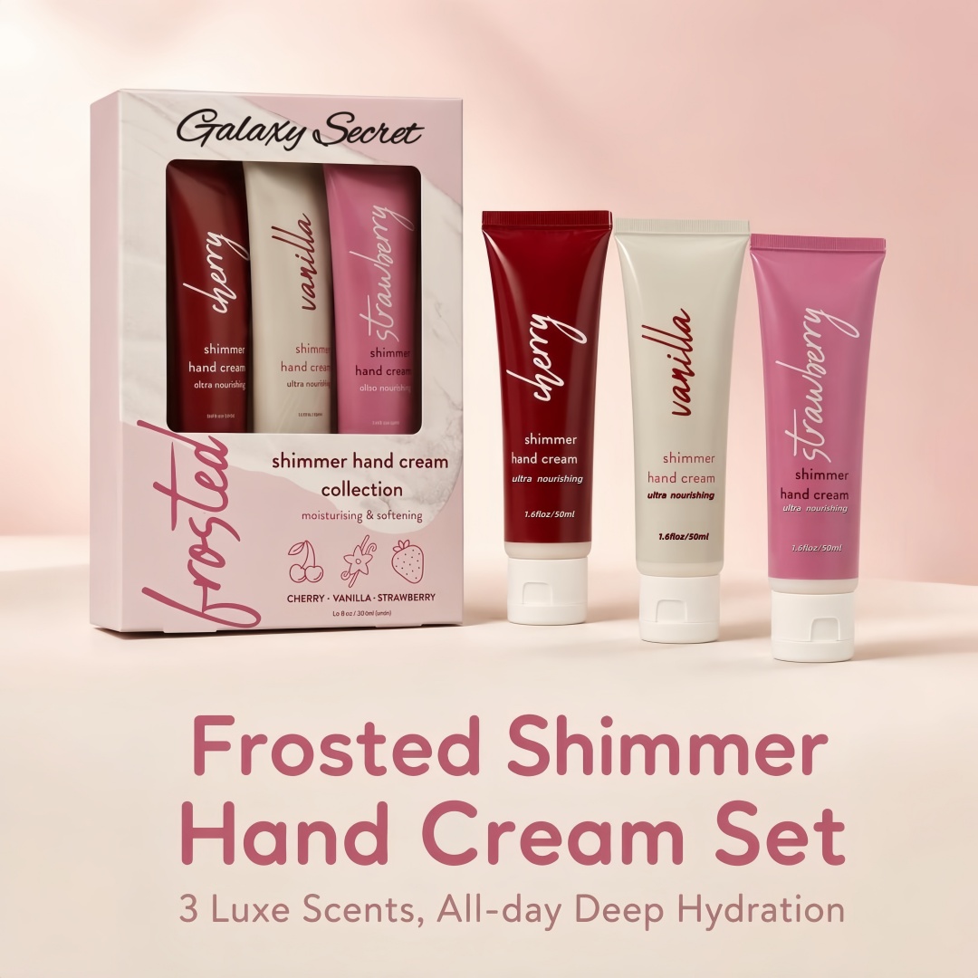 Shimmer Hand Cream Set Private Label 3 Pack Cherry Vanilla Strawberry Moisturizing Travel Size Gift Set For Women Custom Logo