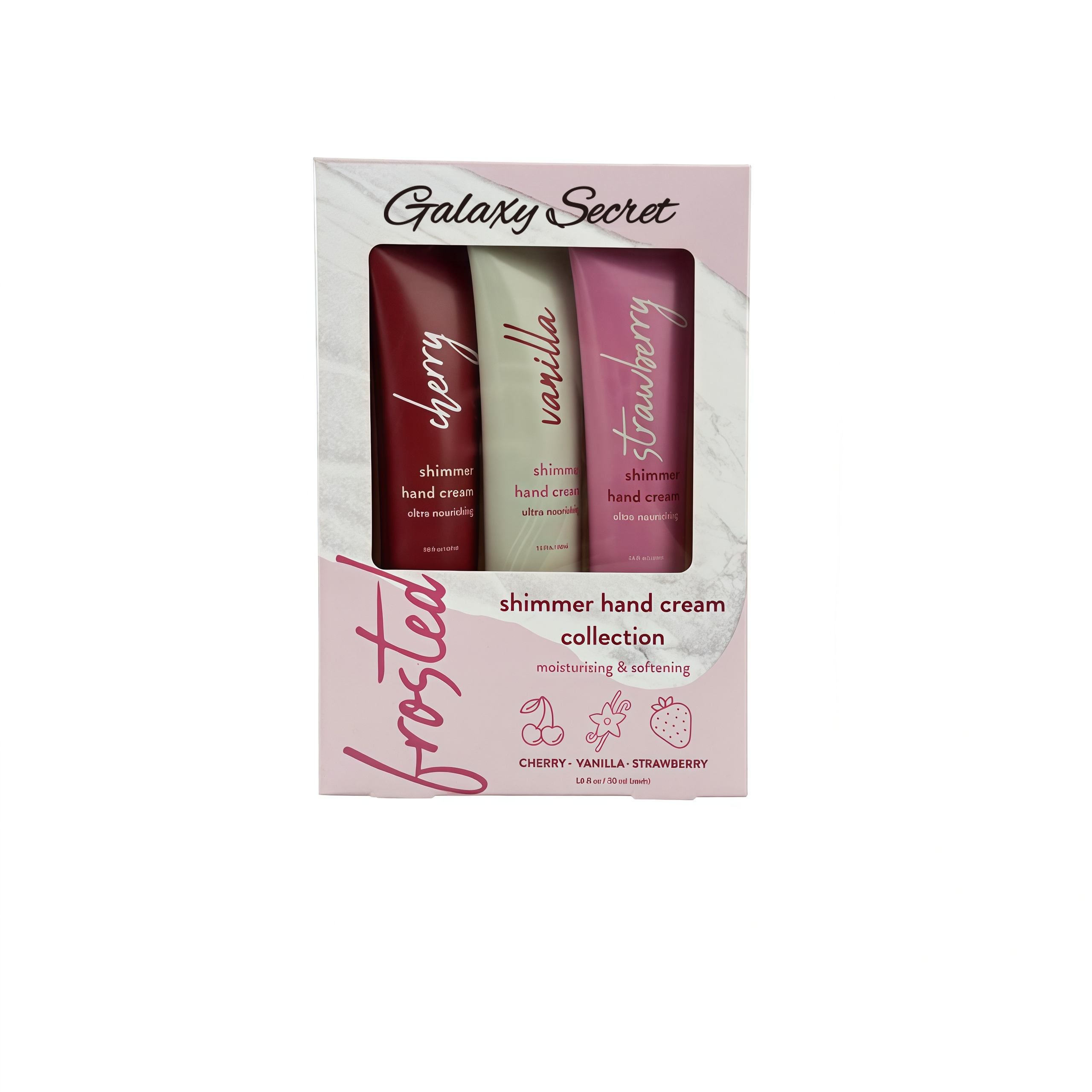 Shimmer Hand Cream Set Private Label 3 Pack Cherry Vanilla Strawberry Moisturizing Travel Size Gift Set For Women Custom Logo